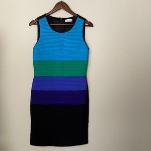Calvin Klein blue green black colour block dress 8